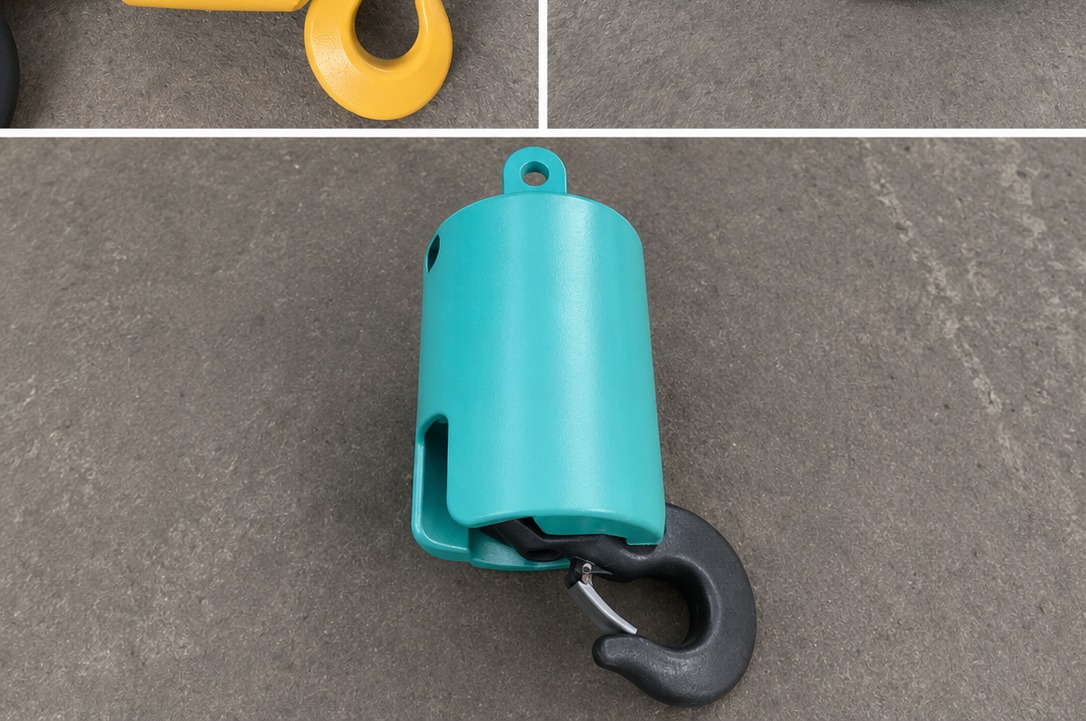 Teal crane ball hook
